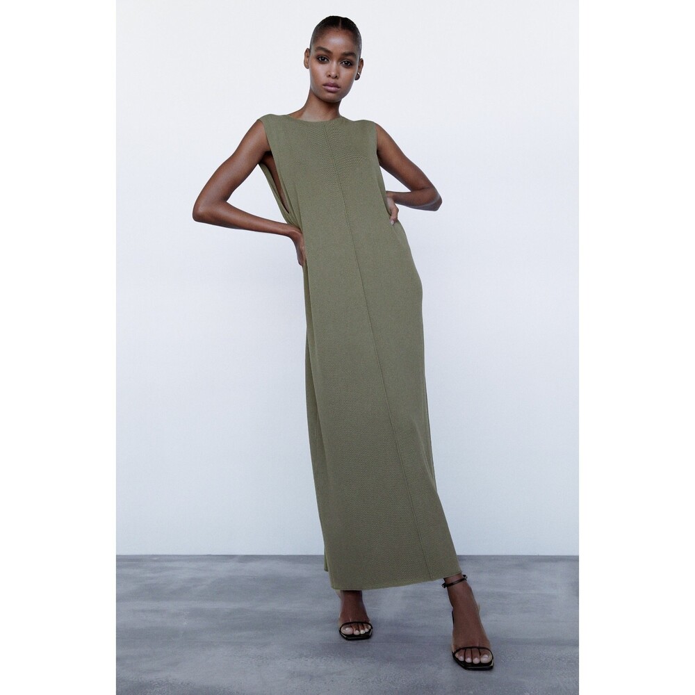 Green Zara Relaxed Loose Sleeveless Long Sleeveless Maxi Knit Dress (NWT)